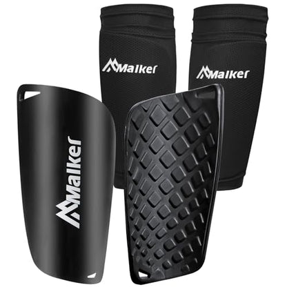 Malker Soccer Shin Guards for Kids Youth Adults Shin Guards Pads with Sleeves, Lightweight and Compact, Protective Soccer Equipment - color: Black, size: Medium