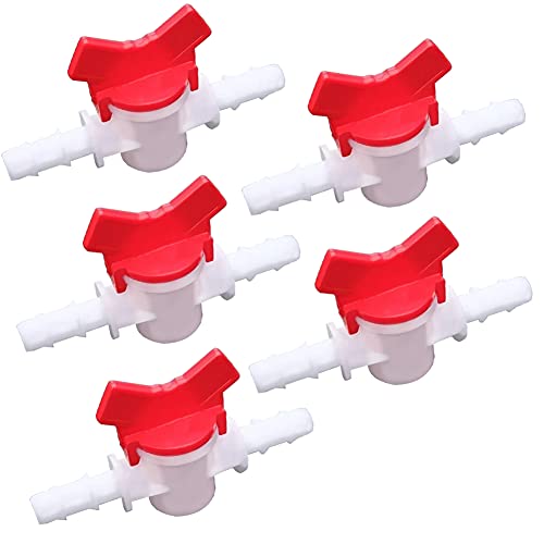 1/4“ Hose Barbed Ball Valve Drip Irrigation Ball Valve Shut Off Switch for Drip Irrigation and Aquariums（Pack of 5）