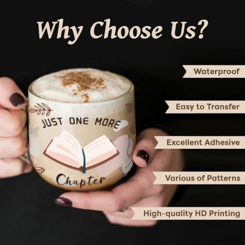UV DTF Cup Wraps Transfer Stickers Book and Flowers Pattern, 10 Sheets Waterproof Custom Vinyl Transfer Sticker 16oz Coffee Glass Cup Tumbler Bottle Mug Decals for Men Women - style: Book and Flowers