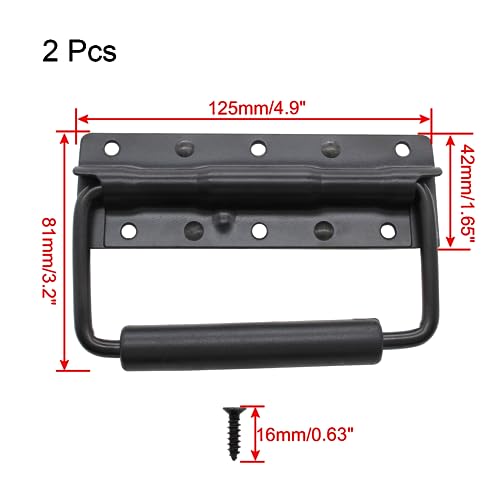 Piutouyar 4.9 Inch Spring Loaded Handle, Heavy Duty Handle Surface Mount, Folding Handle with Rubber Grip for Toolbox, Boxes,Black(2Pcs)