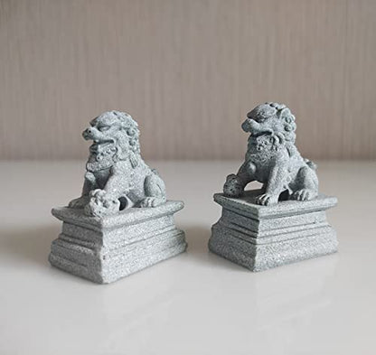 livelyfish Asian Fu Foo Dogs Statues Mini A Pair of Guardian Lion Figurine Sandstone Pets Fish Tank Aquarium Landscape Ornaments Accessories Feng Shui Decorations, A