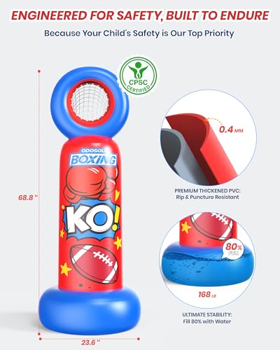 ODOSOLA 67'' Inflatable Punching Bag Freestanding for Kids Aged 3-12 – Heavy Duty Boxing Set for Karate & Taekwondo, Stable Boxing Bag Active Kids Toy, Christmas Birthday Gift for Boys and Girls - color: Red