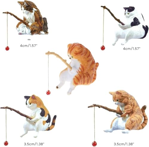 Cat Fishing Statue Decor, Resin Aquarium Ornament, Mini Tank Decoration, for Tanks Desk Yard Pond, Indoor Outdoo (Black)