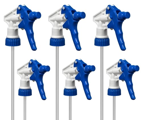 Heavy Duty Universal Trigger Sprayer Replacement for 32 oz Sprayer Bottles, 9 1/4" Dip Tube, 28-400 Neck Finish - 6 Pack (Blue)
