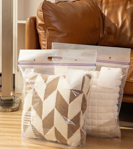 12 X-Large Plastic Storage Bags, 5 Gallons, Zero BPA, Double Zipper Seal, 3 Mils Thick, Double Layer Carry Handle, 18"x17"x7", Moving, Seasonal, Travel - size: 5 GALLONS