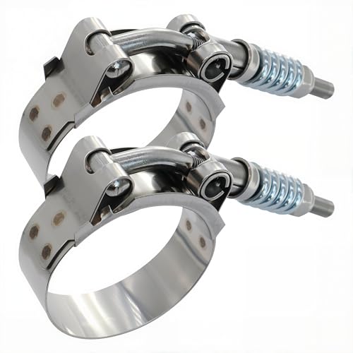 1.75" T Bolt Hose Clamp Spring Loaded Stainless Steel - Working Range 48mm - 56mm for 1.75" I.D. Hose with 2-5 mm Wall Thickness, auto-adjusting maintain Constant Clamping Force (48-56mm, 2 Pack) - size: 1.75" Hose Clamp 48mm - 56mm (1.89" - 2.20")