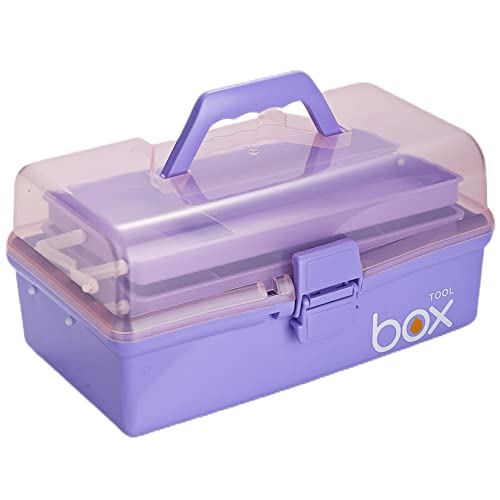 12'' Three-Layer Clear Plastic Storage Box/Tool Box, Multipurpose Organizer and Portable Handled Storage Case for Art Craft and Cosmetic (Purple) - color: purple, size: 1PCS