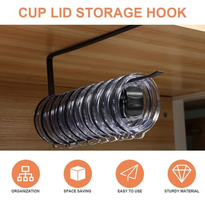 Tumbler Lid Organizer 2 Pack Space Saving Cup Lid Holders Organizers Storage Hook for Kitchen No Adhesive No Drill