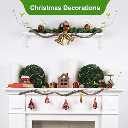 3Pcs 35in Artificial Tree Branches, Realistic Wall Hanging Bendable Tree Vines Twigs Fake Plants Tree Trunk Garland with Leaves Moss for Outdoor Garden Wedding Home Wall Porch Mantel Decoration