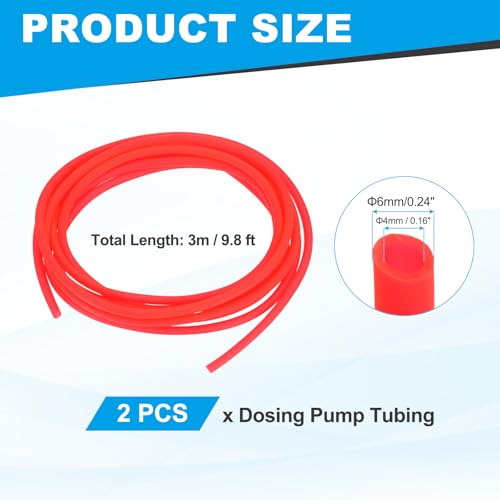 Pump Tubing, 4mm ID x 6 mm OD 9.8ft Aquarium Hose,(Red, 2 Pack), Intended for Saltwater Reef Tank/Aquarium Pump Fluid Transfer/Replacement Tubing for Container - color: Red