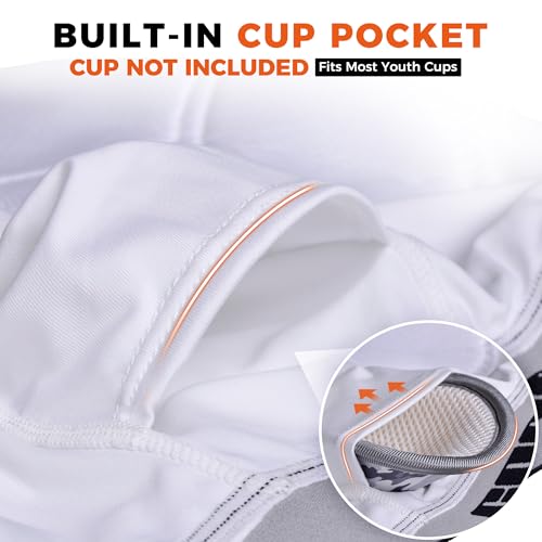 COOLOMG Youth Boys Baseball Sliding Shorts with Cup Pocket - color: White-yellow(no cup), size: Medium