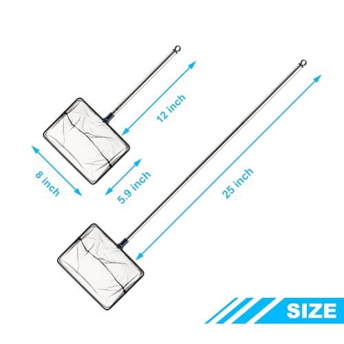 8 Inch Aquarium Fish Net for Betta Fish Tank Nano Nylon Net with Extendable Handle 12-25 Inch, 1 Yr Warranty
