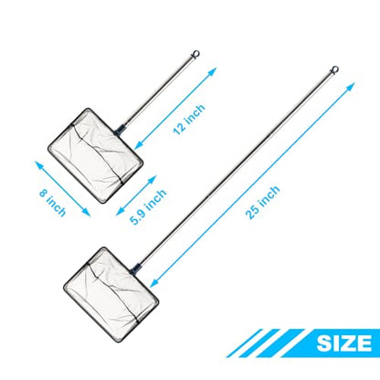 8 Inch Aquarium Fish Net for Betta Fish Tank Nano Nylon Net with Extendable Handle 12-25 Inch, 1 Yr Warranty