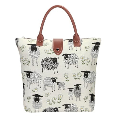 Signare Tapestry Foldable Tote Bag Reusable Shopping Bag Grocery Bag - color: Spring Lamb