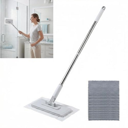 FaceTowel Mini Mop Kit – 30" Auto-Clamp Mop for Facial Towels, No-Touch Eject, 360° Swivel, for Fish Tanks, Windows, Walls & Ceilings, Includes 10 Reusable Pads