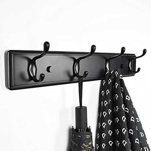 Badiano Heavy Duty Wooden Coat Rack, Wall-Mounted Organizer, 19 Inch, Black - color: Black, size: 4 Hooks