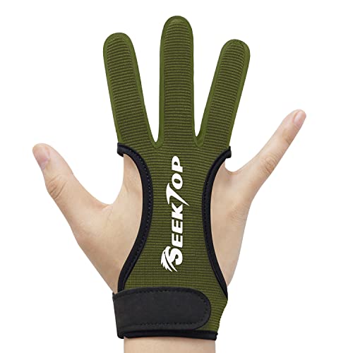 Seektop Archery Gloves Shooting Hunting Leather Three Finger Protector - color: Green, size: Medium