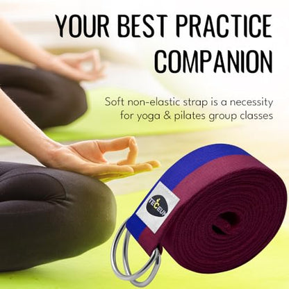 TECEUM 2 IN 1 Yoga & Mat Strap for Stretching – Cotton – 6/8/10 ft - color: Juicy Fig, size: 6 ft