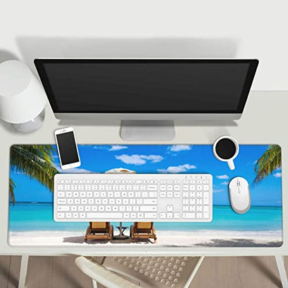 Beach Ocean Mouse Pad Stitched Edge XL Large Mousepad Rubber Base Non Slip Desk Mat for Gaming Laptop Pc Computer 31.5" X 12"
