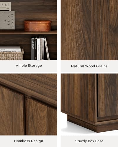 Buffet Storage Cabinet, Sideboard Accent Cabinet with Adjustable Shelves and Handless Design, Modern Credenza, Console Table for Living Room, Brown
