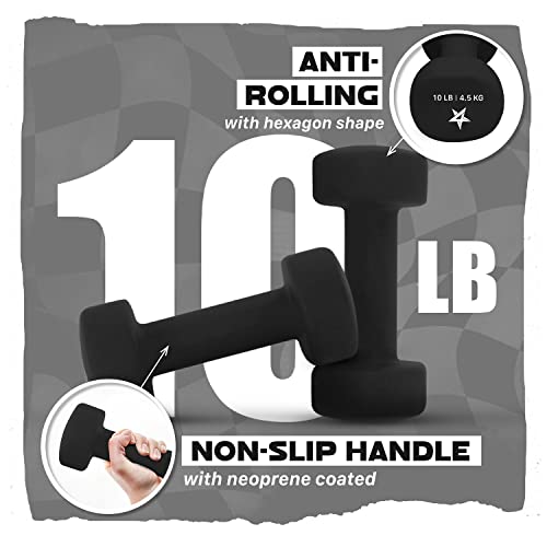 Yes4All Neoprene Dumbbells, Pairs and Sets with Rack for Home Workouts - color: I. Black - 10lbs - Pair, style: Pair