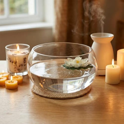 10'' Lotus Bowl Planter - Large Clear Glass Lily Flower Hydroponic Fish Tank with Braided Mat, Indoor Succulent Aquatic Plant Bonsai Terrarium Table Centerpiece Pot, No Drainage Hole Floral Round Vase