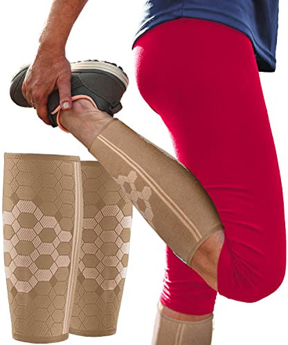 Sparthos Calf Compression Sleeves, Shin Splint Relief Men, Women - Beige-XL | Leg Compression Sleeves (1 Pair), Varicose Veins, Pain & Cramp Recovery, Air Travel, Nurses, Maternity, Running, Soccer - color: Desert Beige