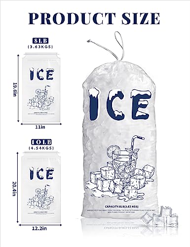 100 Pack Plastic Ice Bags 5 lb, Heavy-Duty Ice Bags 17 x 9 inch with Drawstring(2 Mils Thickness)
