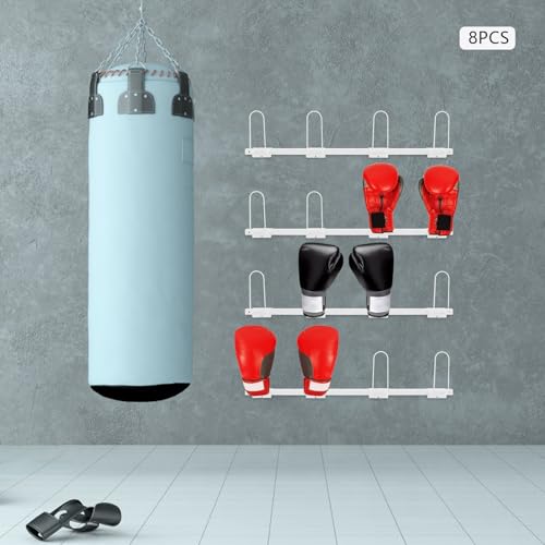 8PCS Wall-Mounted Boxing Glove Storage Rack, Glove Storage Display Cabinet, Hanging Boxing Glove Drying Rack (Whi) - color: White