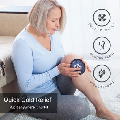 FlexiKold Gel Ice Pack Circles w/Straps (4 Pack) - Small Ice Packs, Reusable Ice Pack for Injuries, Ice Packs Reusable, Breastfeeding, Wisdom Teeth, Sinus Headaches - 6304-STRAP4PK by NatraCure - style: Circles (4" Round)