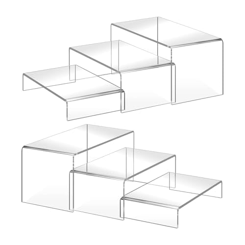 6PCS acrylic risers display stands, Clear Tiered acrylic display risers for Jewelry, Figurines, Snacks & Tabletop Showcase
