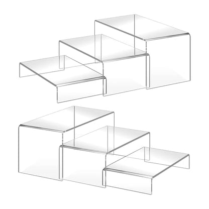 6PCS acrylic risers display stands, Clear Tiered acrylic display risers for Jewelry, Figurines, Snacks & Tabletop Showcase