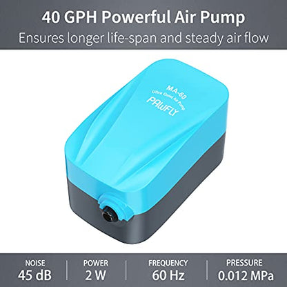Pawfly Aquarium Air Pump with Nano Bio Sponge Filter Kit Air Control Valve Airline Tubing and Check Valve Accessories for 5-10 Gallon Small Fish Tank
