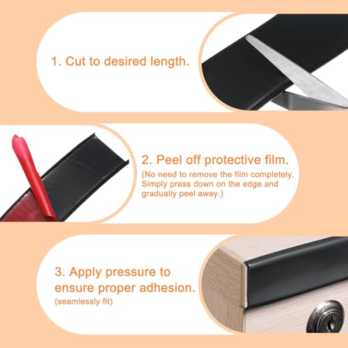 HARFINGTON U-Shape Edge Banding 1-19/32" x 20ft (40mm x 6M) Self Adhesive TPE Flexible Veneer Tape Soft Edge Strip Protector for Furniture Cabinet Table Protection Repair, Black