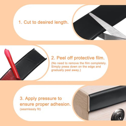 HARFINGTON U-Shape Edge Banding 1-19/32" x 20ft (40mm x 6M) Self Adhesive TPE Flexible Veneer Tape Soft Edge Strip Protector for Furniture Cabinet Table Protection Repair, Black