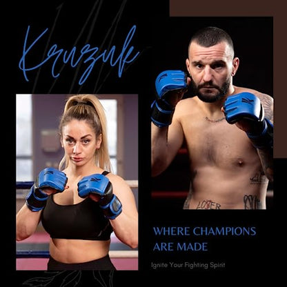 Kruzak MMA Gloves, Half-Finger Boxing Mitts with Hand Wraps - color: Blue, size: Large-X-Large