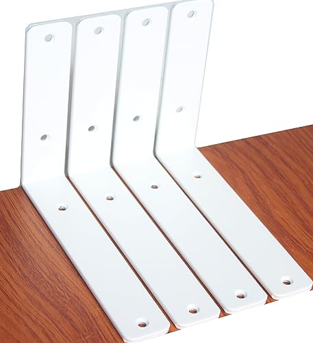 4 Pack - L 8" x H 6" x W1.5, 5mm Thick White L Shelf Bracket, Iron Shelf Brackets, Metal Shelf Brackets, Floating Shelf, Shelf Supports with Screws - size: 8''x6'', style: White 4 Pack