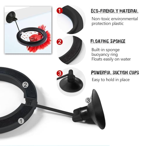 Fish Feeding Ring, Fish Safe Floating Food Feeder Circle Blue, with Suction Cup Aquarium, Square and Round Shape Fish Tank Towels - for Guppy, Betta, Goldfish, Etc (1 Circle)