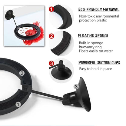 Fish Feeding Ring, Fish Safe Floating Food Feeder Circle Blue, with Suction Cup Aquarium, Square and Round Shape Fish Tank Towels - for Guppy, Betta, Goldfish, Etc (1 Circle)