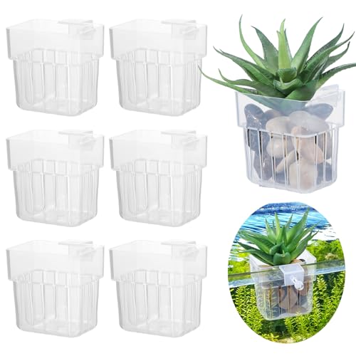 6 Pcs Aquarium Plant Holders, Hanging Aquatic Planter Cups with Hole, Adjustable Acrylic Fish Tank Plant Pot, Aquarium Plant Holder for Fish Tank Aquaponic Plant Cultivation and Aquascape Decorations