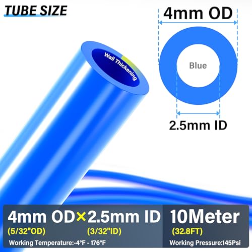 TAILONZ PNEUMATIC Blue 4mm or 5/32 inch OD 2.5mm ID Polyurethane PU Air Hose Pipe Tube Kit 10 Meter 32.8ft - color: Blue, size: 4mm OD/32.8ft/10m