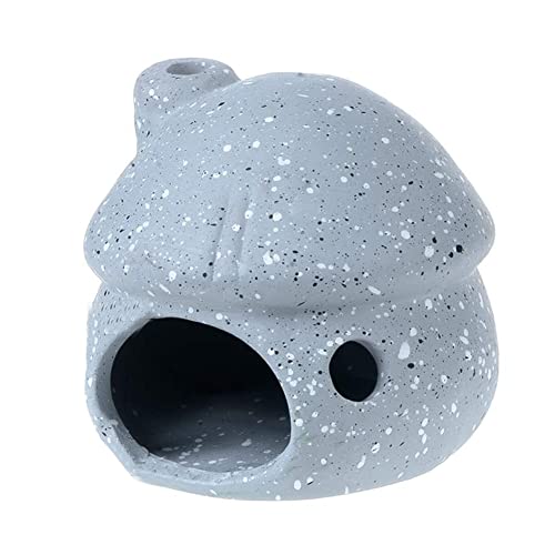 Aquarium Decorations Ceramic Mushroom House for Fish Tank Landscape to Small Shrimp/Goldfishes Hiding Rest and Breed (Grey) - color: Gray