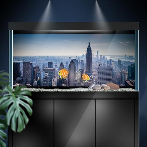 Aquarium Background Stickers - New York City Skyline Metropolis Self-Adhesive Fish Tank Reptile Terrarium Decor Poster (45 x 30 cm / (17.7 x 11.8 inches))