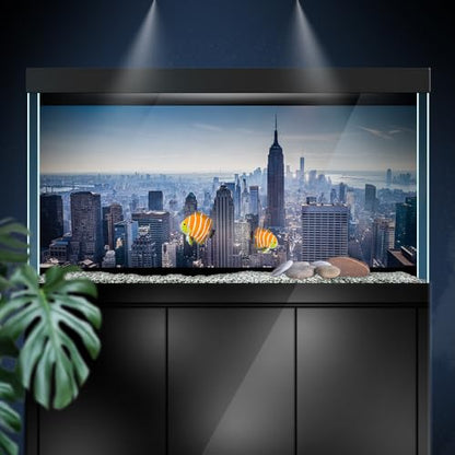 Aquarium Background Stickers - New York City Skyline Metropolis Self-Adhesive Fish Tank Reptile Terrarium Decor Poster (45 x 30 cm / (17.7 x 11.8 inches))