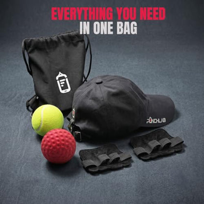 Reflex Ball Hat Kit for Boxing – 2 Speed Levels, Click-to-Adjust Metal Lock & Knuckle Guards | Cotton Hat Punch Ball Set for Reaction Time, Speed & Coordination Training | PunchLab App Compatible