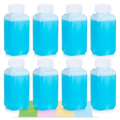 DEMORA 4oz Small Square Plastic Travel Bottles, Reusable Leak Proof Liquid Containers with Caps and Stickers for Pill, Water, Juice (Translucent, 8 Pcs) - color: Translucent