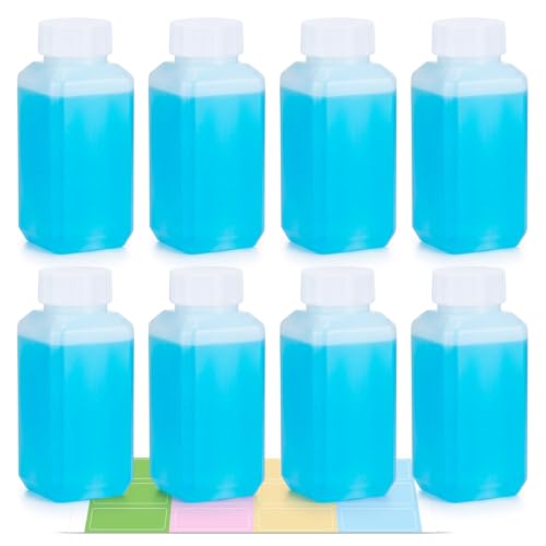 DEMORA 4oz Small Square Plastic Travel Bottles, Reusable Leak Proof Liquid Containers with Caps and Stickers for Pill, Water, Juice (Translucent, 8 Pcs) - color: Translucent
