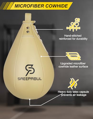 Speed Bag,Speed Bag for Boxing,PU Leather Reflex Training Pear Shaped Punching Bag,Fast Reaction Skills Development Perfect for Kids Teens Adults Boxing Coaches - color: Pro Beige(9.5" x 7.1")