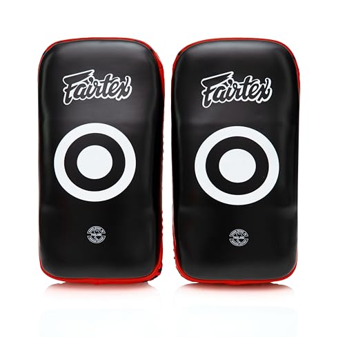 Fairtex Curved Muay Thai Pads, Kickboxing Punching Kicking Striking Shield - color: Black/Red, size: Extra Thick