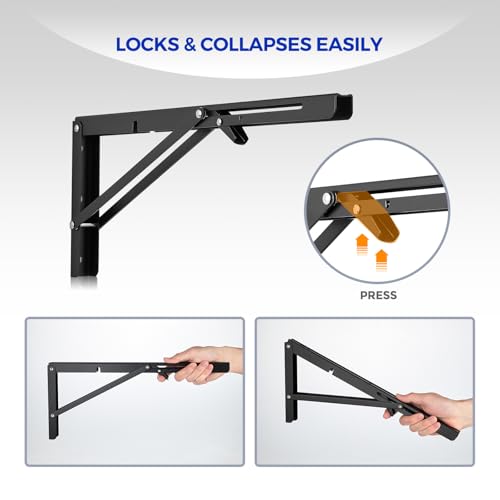 Ravinte 2 Pack 24 Inch Folding Shelf Brackets – Matte Black, Heavy Duty Collapsible Brackets for Tables and Benches – Space-Saving Design - size: 24 Inch